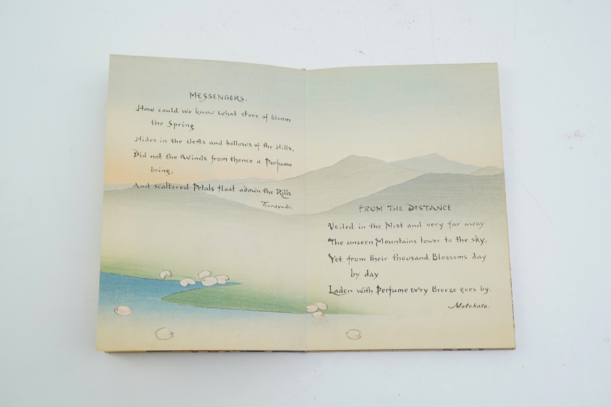 Swords and Blossom Poems from the Japanese, three volumes, done into English verse by Shotaro Kimura and Charlotte M. A. Peake, woodblock illustrations by Japanese artists, Tokyo, T. Hasegawa publisher